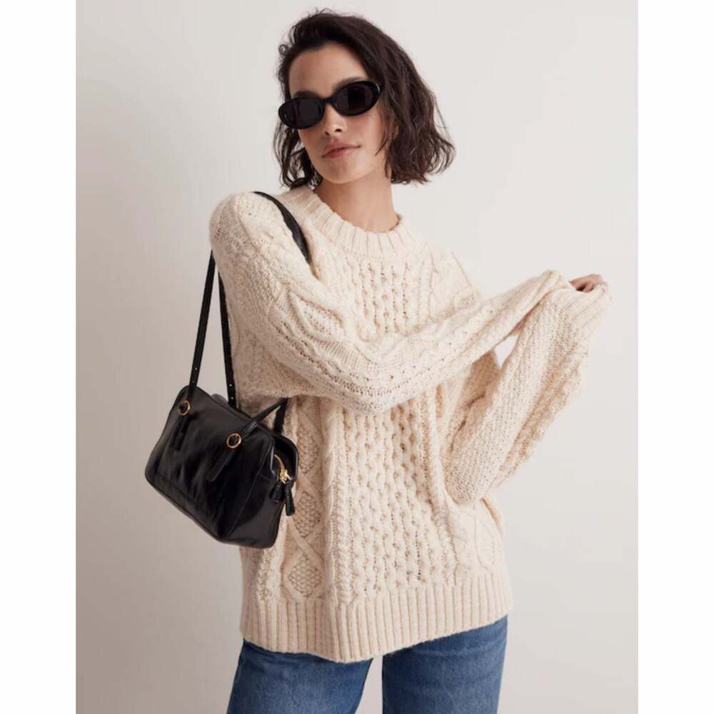 Madewell Cable-Knit Oversized Sweater in Cream Beige